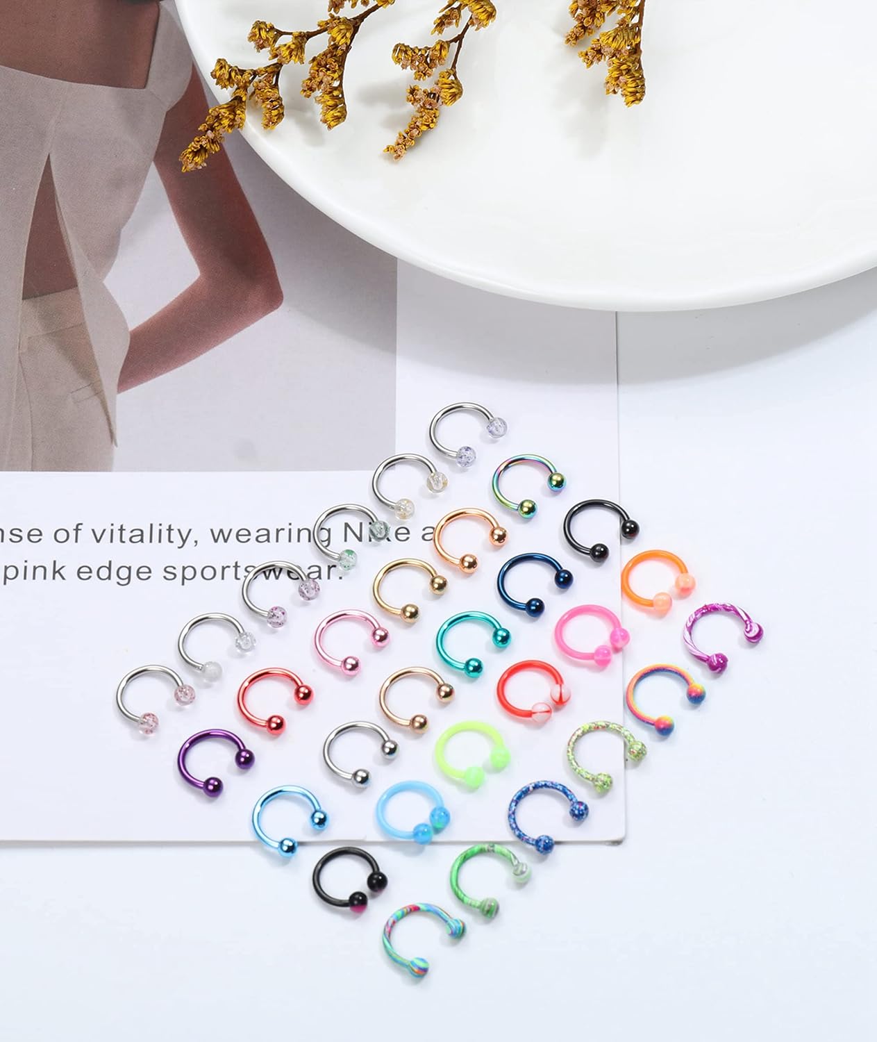 YAODCA 30 Pcs 16G Fer à Cheval Septum Anneaux en Acier Inoxydable Septum Nez Piercing Bijoux Sourcil Lèvre Anneaux Hoop Cartilage Helix Tragus Boucle d'oreille pour Femmes Hommes 8 MM 10 MM 8MM
