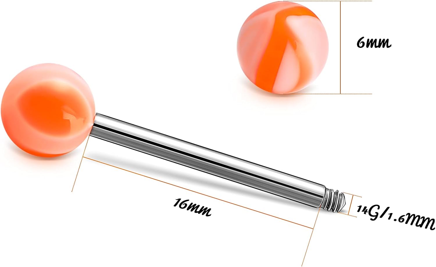 Jadive Lot de 200 Piercings de Langue 14 g 16 mm Anneaux Droits en Acier Inoxydable Bijoux de Piercing Barbell Piercing Corps