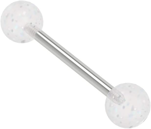 Lot de 4 piercings de langue en acier chirurgical 316L ou choisissez des piercings en cristal pailleté - Set 4- Clear, Pink, Light Blue & Purple