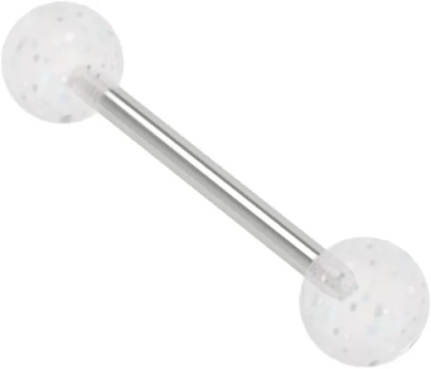 Lot de 4 piercings de langue en acier chirurgical 316L ou choisissez des piercings en cristal pailleté - Set 4- Clear, Pink, Light Blue & Purple