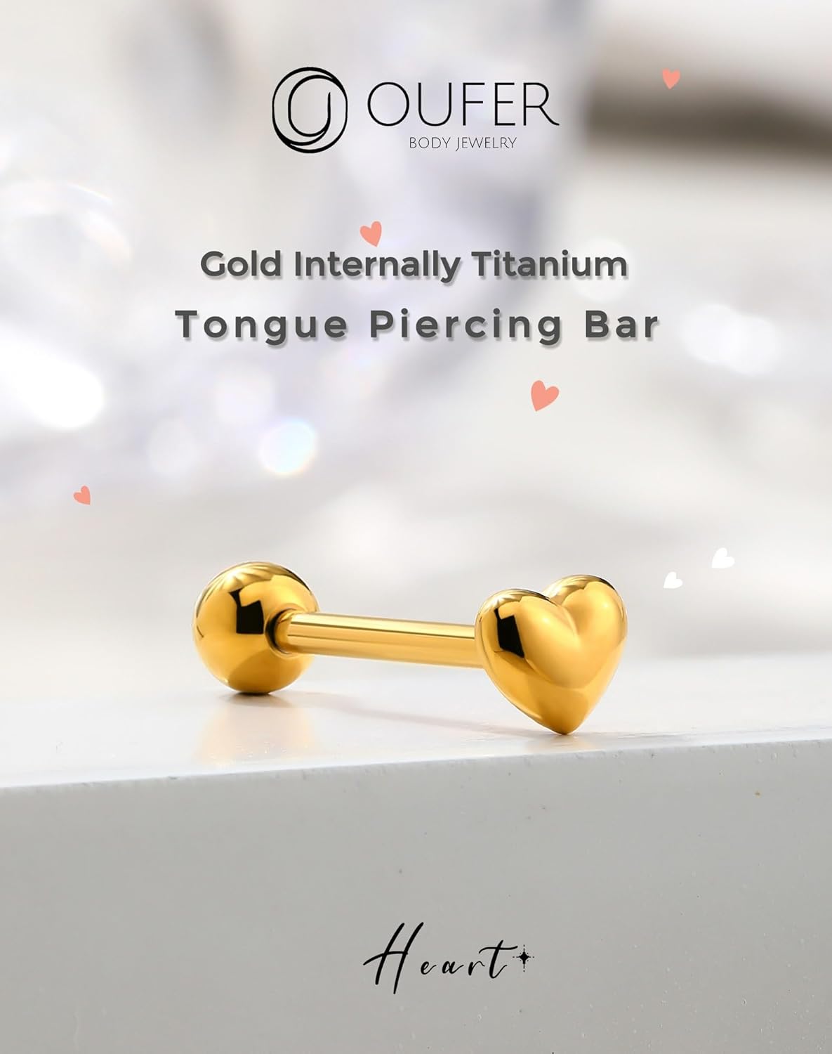 Piercing langue titane Tongue Bars Gold 14G Internally Tongue Rings Tongue Bar Piercing Star Tongue barbell Piercing Jewellery heart