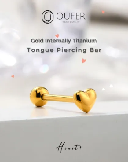 Piercing langue titane Tongue Bars Gold 14G Internally Tongue Rings Tongue Bar Piercing Star Tongue barbell Piercing Jewellery heart