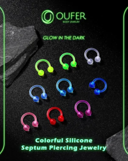 Lot de 9 piercings phosphorescents en acrylique flexible pour septum en forme de fer à cheval, anneaux de septum de 16 g, bijoux de piercing pour hélix, cartilage, daith, conque, bijoux de coloré