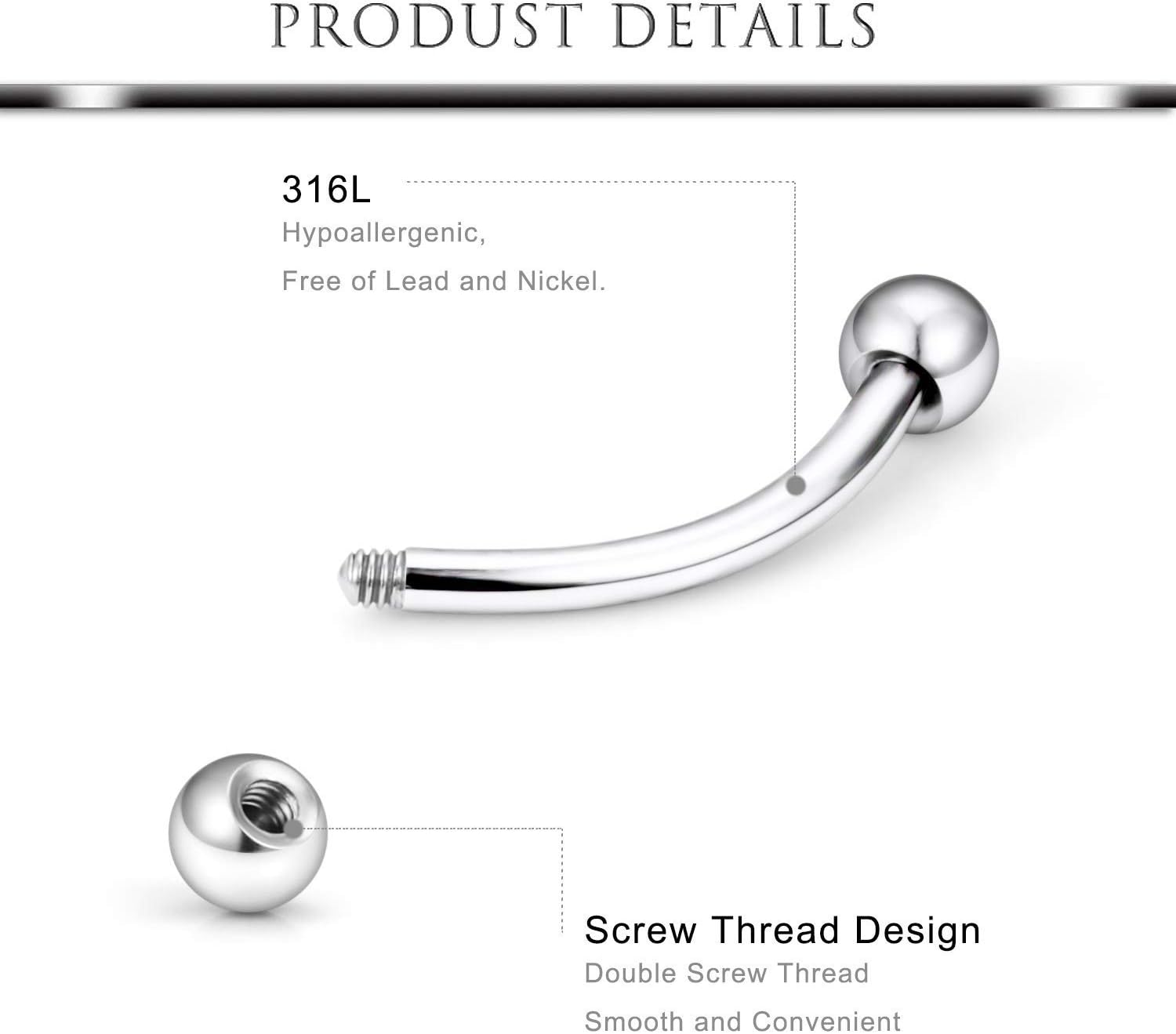 Piercing Arcade 16G Piercing Rook Acier Chirurgical Septum Piercing Oreille Helix Tragus Cartilage Bijoux 6 Pièces