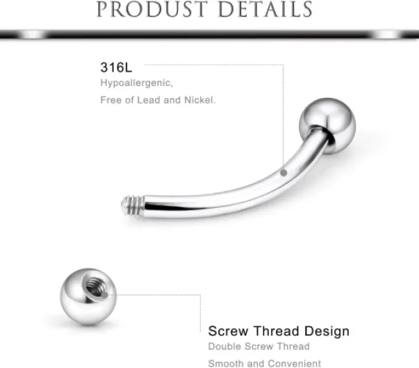 Piercing Arcade 16G Piercing Rook Acier Chirurgical Septum Piercing Oreille Helix Tragus Cartilage Bijoux 6 Pièces