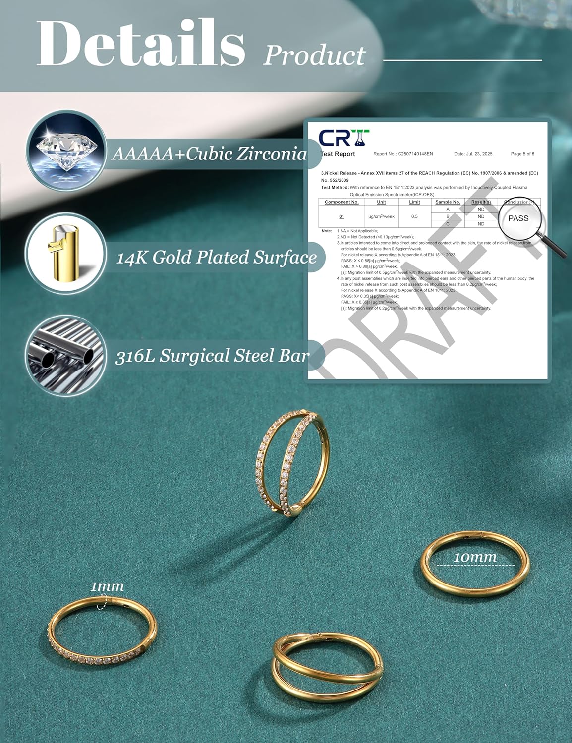 Dochais 4PCS 18G Piercing Nez Anneaux, Boucles d'Oreilles en Acier Chirurgical Piercing Tragus Septum Anneau Clicker CZ, Anneau Segment Conch Lèvre Cartilage Double 8mm 10mm pour Femmes Hommes 18G(1mm),8mm doré