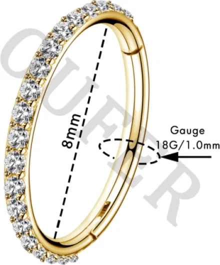 18G 6 8 10 12mm piercing nez Hoop anneaux argent 316L acier inoxydable Helix Hoop Hinged Anneau Septum clicker CZ Conch Daith Tragus Rook Cartilage boucles d'oreilles Bijoux 18g Or - 8mm de Diamètre.