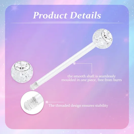 6 Paires Piercing Langue Barbells Bioflex Plastique 14G Mamelon Teton Piercing 12/14/16/18mm Glow 18 mm