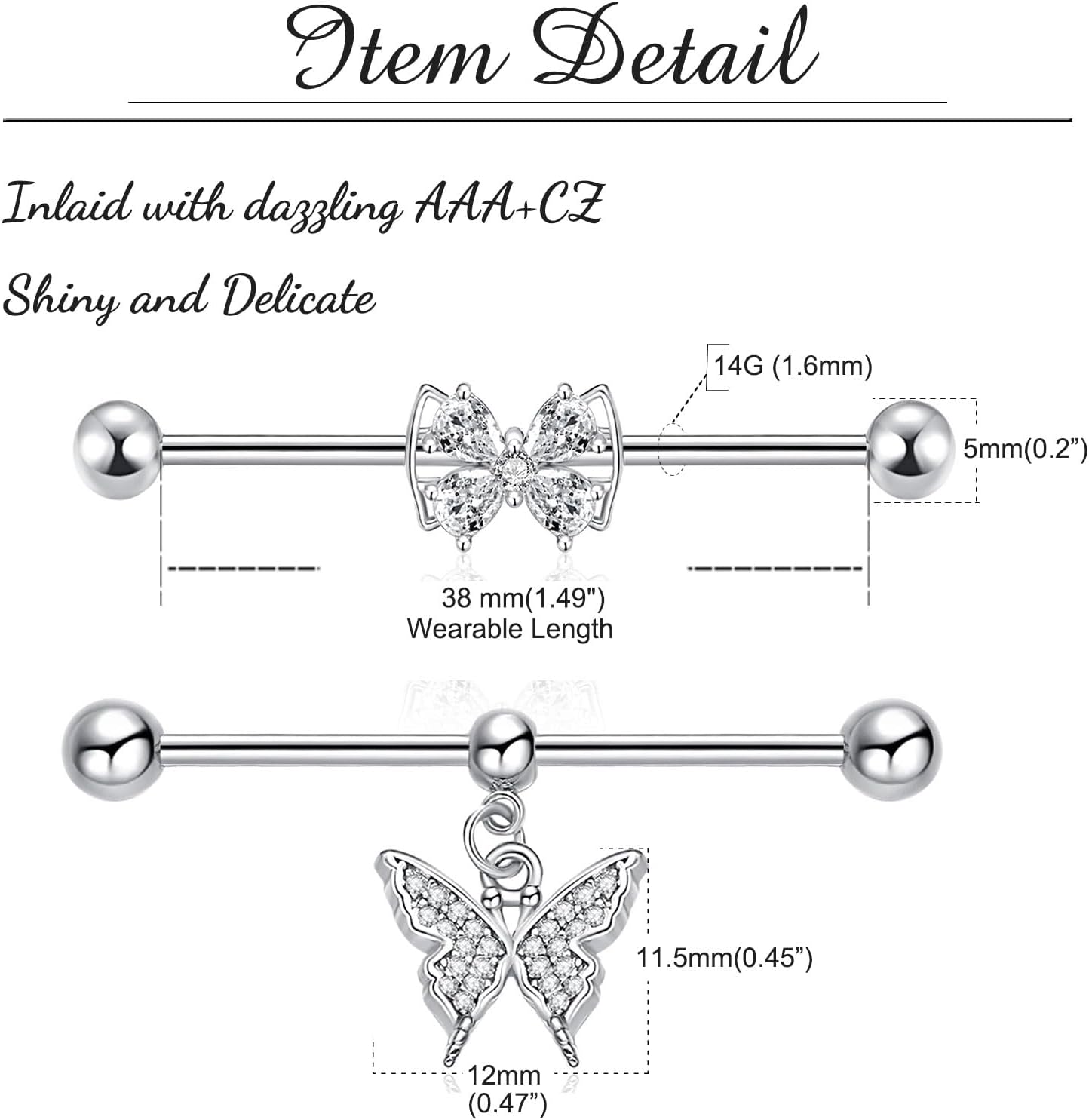 3Pcs Industrial Piercing Argent Noir Or Barres De Perçage Industrielles Acier Chirurgical 14G 38Mm Oreille Piercing Bijoux 3pcs Couleur Argent