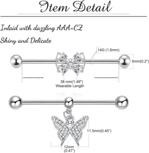3Pcs Industrial Piercing Argent Noir Or Barres De Perçage Industrielles Acier Chirurgical 14G 38Mm Oreille Piercing Bijoux 3pcs Couleur Argent