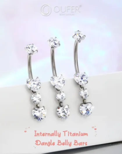 Internally Belly Bars 14G 10/12/14mm Navel Piercing Jewellery Titanium Belly Button Bars Dangle Navel Piercing Bar Clear Heart CZ Belly Button Rings 10mm