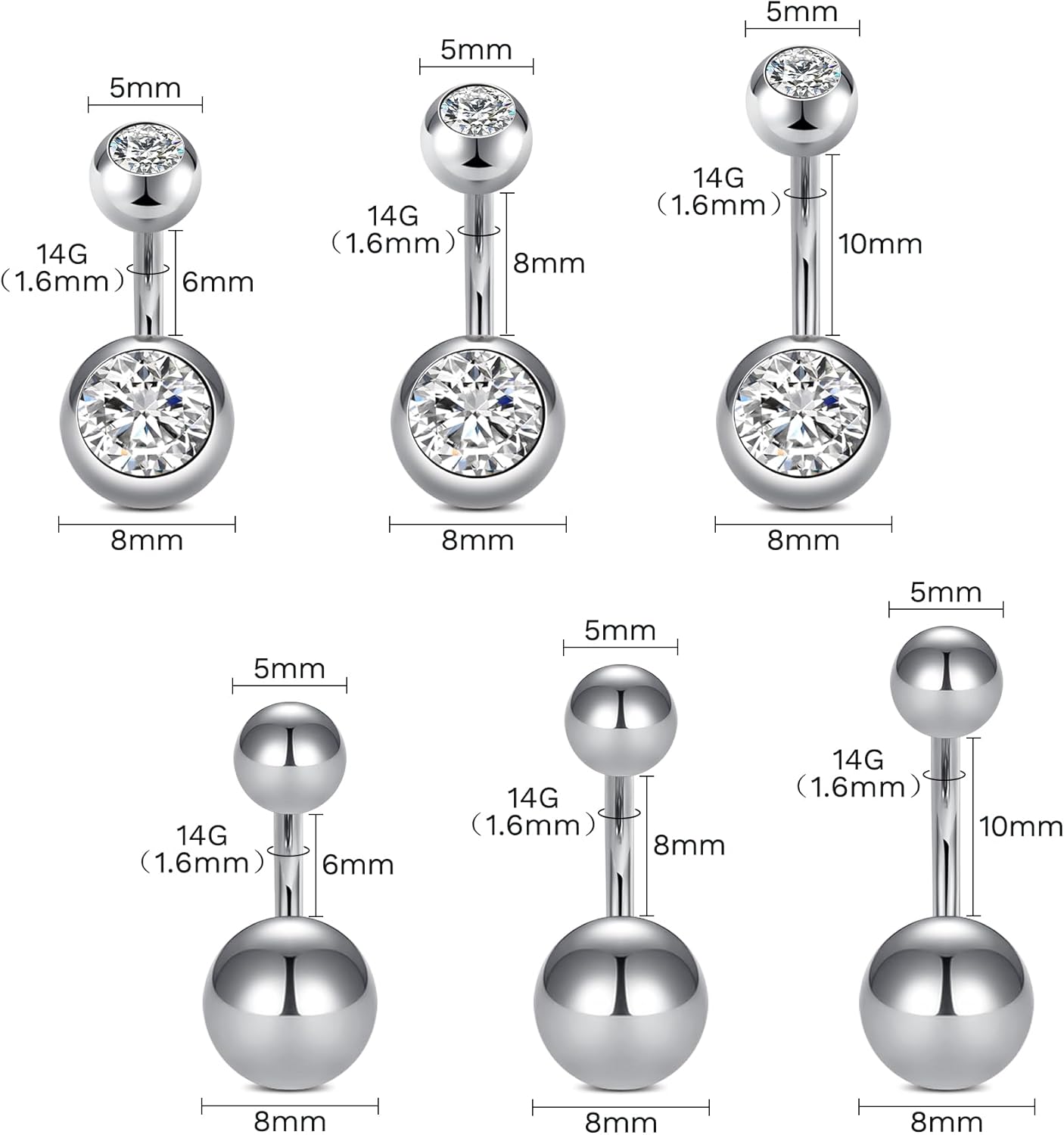 Kit Piercing en Acier Chirurgical Jetable pour Septum Nez Oreille Teton Barbell Langue Levre Kit Pistolet de Piercing A01: Argent 10MM