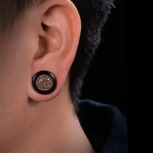 Lot de 2 écarteurs d'oreille évasés en bois d'ébène 0 g - 25 mm 14mm #1 Noir