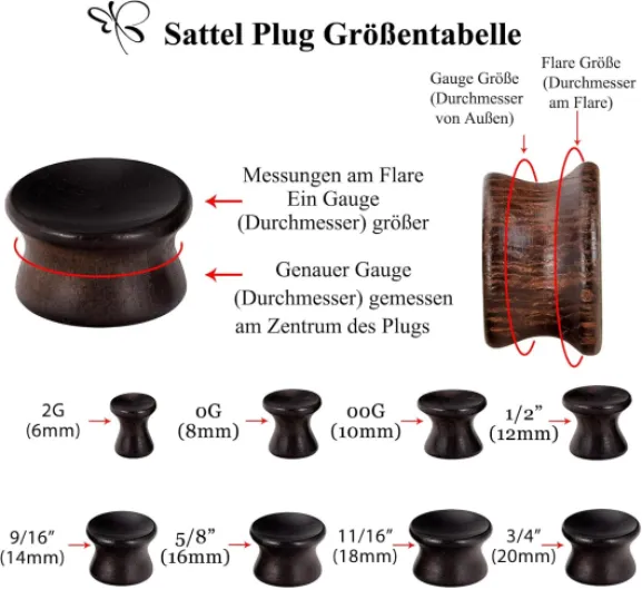 Longbeauty Lot de 6 écarteurs d'oreille en bois 3 couleurs 12 mm