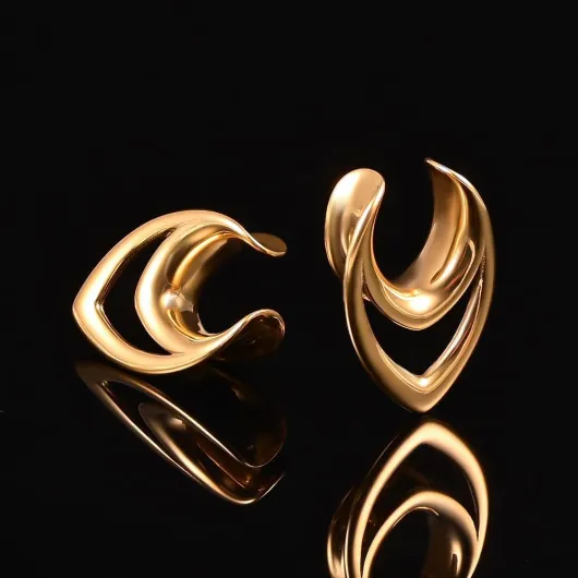 Ecarteur Oreilles 1 Paire Selle Plug Tunnel Creux Ellipses en Acier Inoxydable Piercing Bijoux pour Femmes Hommes 8mm à 16mm 10mm(00G) Or