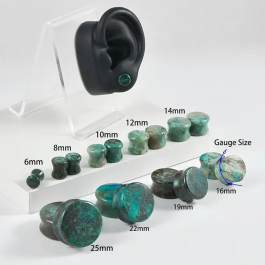 6mm-25mm Tunnel Ecarteur, Plug Tunnel Écarteur Pierre Pierre Naturelle Piercing Oreille Tunnel Femme 1 Pièces 10mm=00g Vert