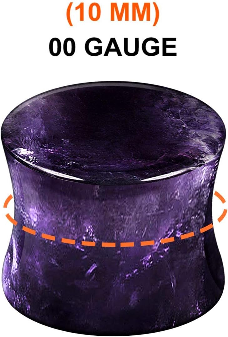 Écarteur d'oreille double évasé en améthyste avec pierre organique, 10mm, Pierre