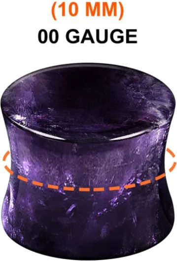 Écarteur d'oreille double évasé en améthyste avec pierre organique, 10mm, Pierre