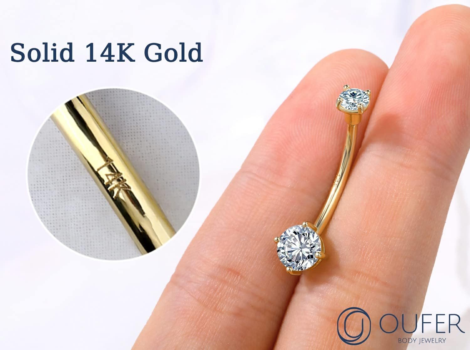 14K Or Piercing Nombril avec CZ Brillant Rond Anneau de Barbell Cadeau pour Femme Piercing Nombril Or Bijoux de Corps Piercing 14G14mm