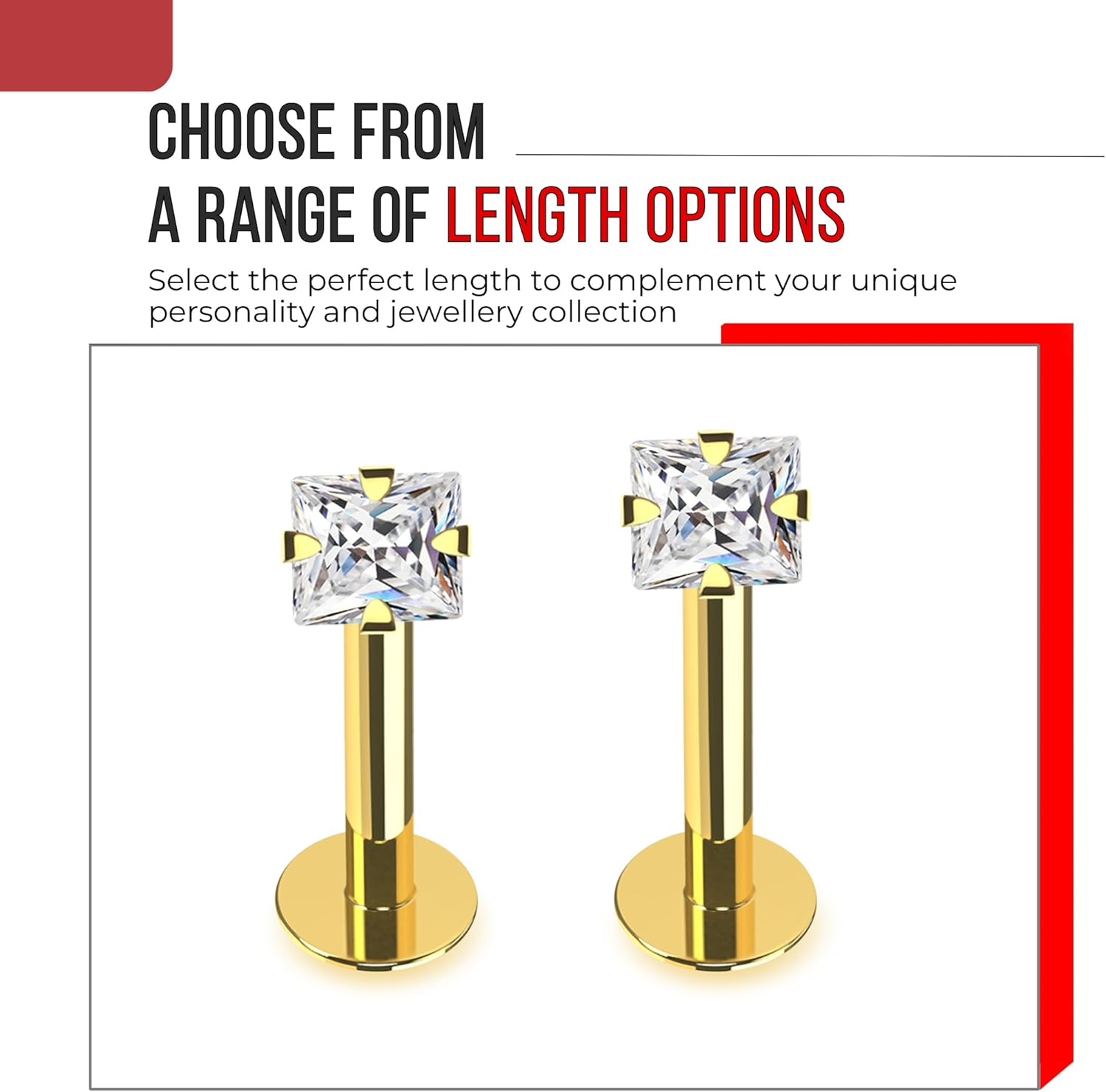 Griffe d’Or Jaune 14K Solide ?tabli 2MM Carr? CZ Stone Interne Filet?e 16 Gauge Creux l?vre Labret Tragus Poutre Bijoux Piercing 8.0 Millimètres