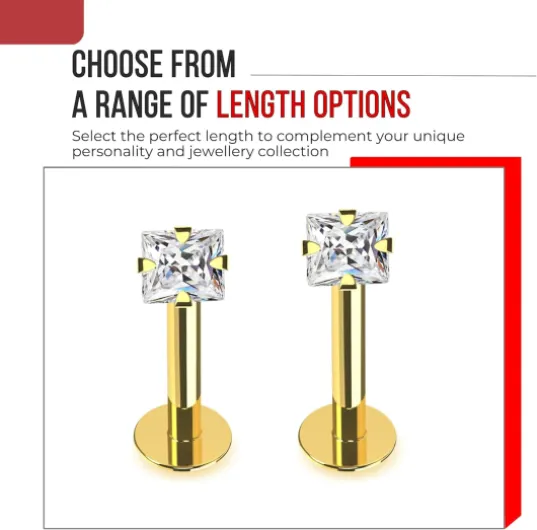 Griffe d’Or Jaune 14K Solide ?tabli 2MM Carr? CZ Stone Interne Filet?e 16 Gauge Creux l?vre Labret Tragus Poutre Bijoux Piercing 8.0 Millimètres