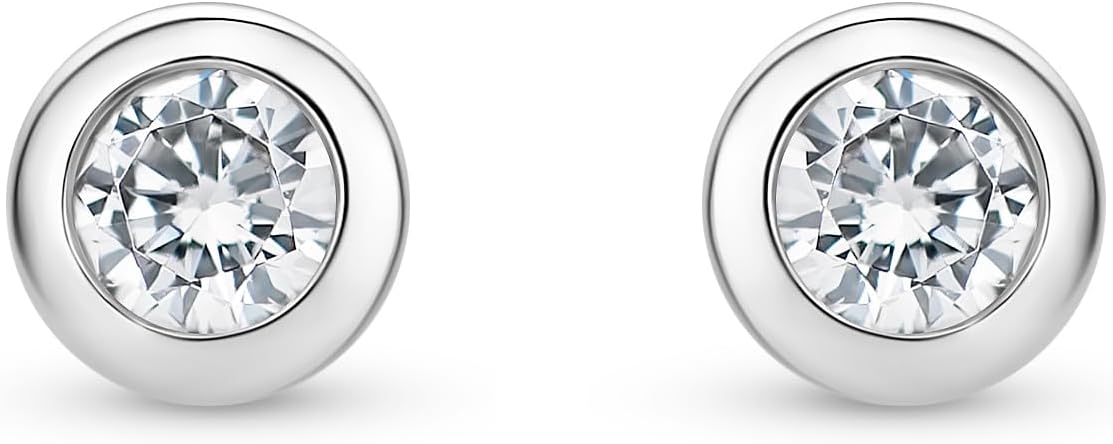 Boucles d'Oreilles Femme, Argent Sterling 925, Boucles d'Oreilles Argent et Zircons Taille Brillant, Piercing Oreille 6*6mm, Boucle d’Oreille Hypoallergénique, Bijoux Femme, Avec Boite a Bijoux