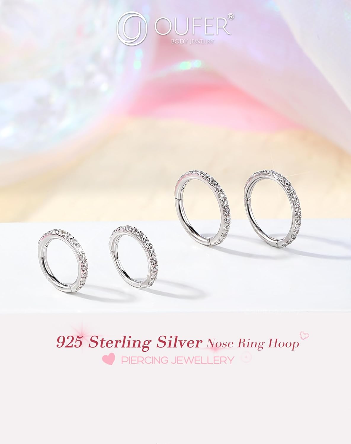 18G Piercing Nez Argent 925 Percing Au Nez Clair CZ Boucle Nez Argent Piercing Nez Anneaux 8 mm Bijoux de Piercing Corporel pour Femme 18G8MM