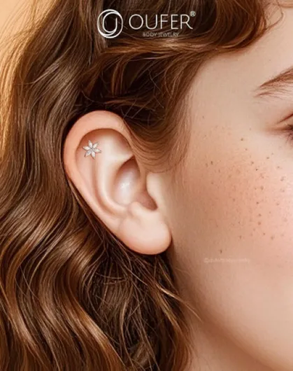 16G Fleurs Piercing Helix Filetage Intérieur Piercing Oreille Cartilag Argent 925 Tragus Stud Transparent CZ Labret Jewelry Pour Femme 8 mm 16G8mm