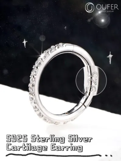 Helix Piercing Oreille Cartilage Argent 925 Daith Earring Hoop 16G Tragus Rook Orbital Conch Ring Snug Hinged Septum Clicker Silver 1.2mm Women Men Gift, Argent 925-8mm