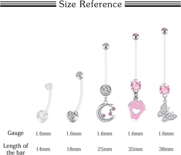5pcs Piercing Nombril Grossesse Ventre Anneaux Acrylique 14G 14/18/25/35/38mm Barbells Maternite Nombril Piercing Bijoux Rose