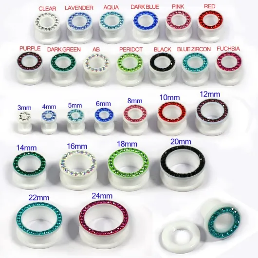 Monster Piercing Multi Light Blue Pierre en Cristal Autour de Lait Blanc Acrylique UV Tunnel de Chair Le per?Age des Oreilles 5.0 Millimètres