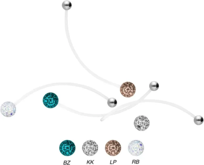 PIERCINGLINE Piercing banane PTFE - Piercing de grossesse - Boule en acier époxy et chirurgical - Choix de couleurs - Peut être raccourci individuellement Transparent