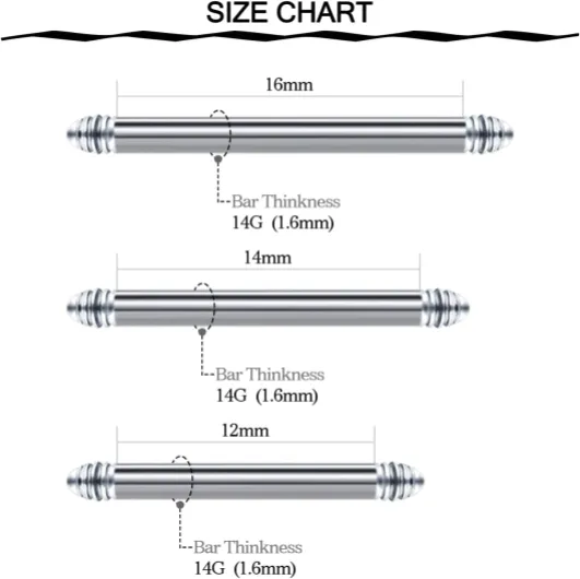 Lot de 18 paires de piercings droits en acier chirurgical et acrylique avec boules de rechange pour piercing de langue et de téton 14 g 12/14/16 mm Argent