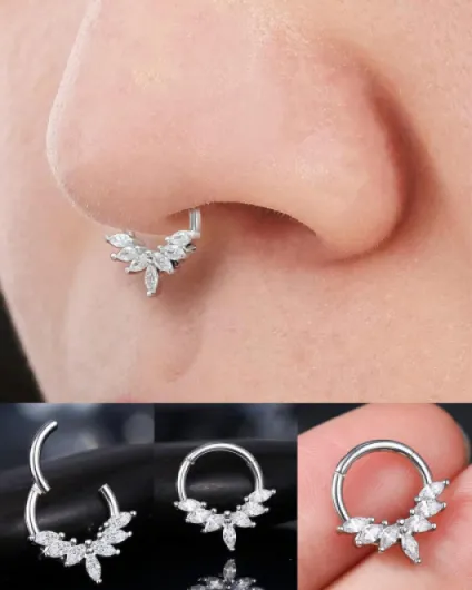 Piercing Daith Or 16G en Acier Chirurgical 316L, 8 mm Septum Clicker à CZ Marquise, Anneaux Septum Piercing Oreille Cartilage Hélix pour Femme Homme Acier - 8 mm