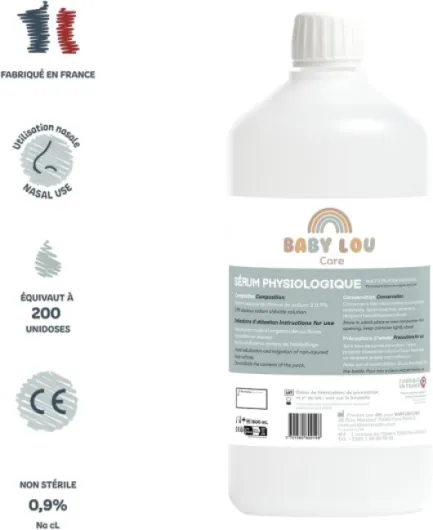 Sérum Physiologique bouteille 3x1L - NaCl 0,9% - Fabriqué en France - Lavage des fosses nasales - Hygiène du nez - Pour irragation externe