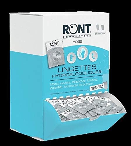 Ront - Lingettes hydroalcooliques - Sachets individuels Conditionnement - Distributeur de 250 lingettes