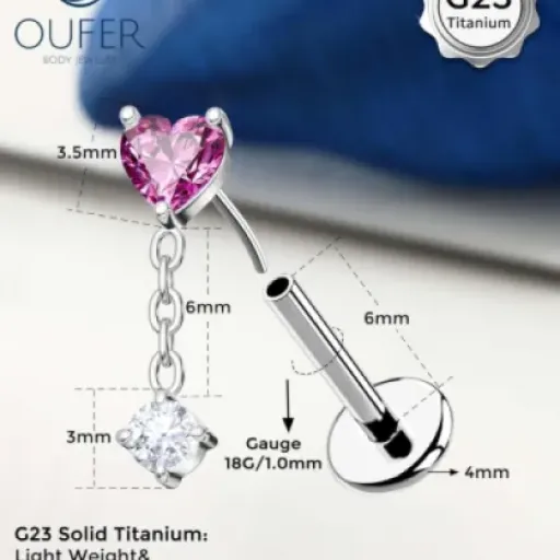 Test OUFER Labret Titane 18G Cœur CZ : un petit piercing mignon qui fait le job sans irriter