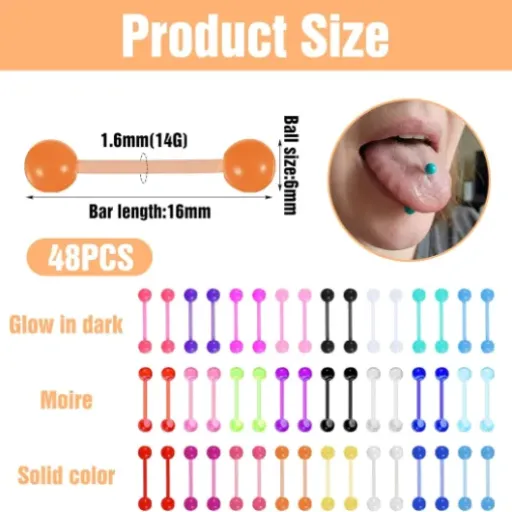 Test Yolev Lot de 48 piercings de langue 14 g : plein de couleurs pour pas cher, mais pas parfait