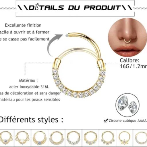 Test CASSIECA 9PCS 16G Piercing Nez Anneaux : un kit pas cher pour tester plusieurs styles… avec quelques limites