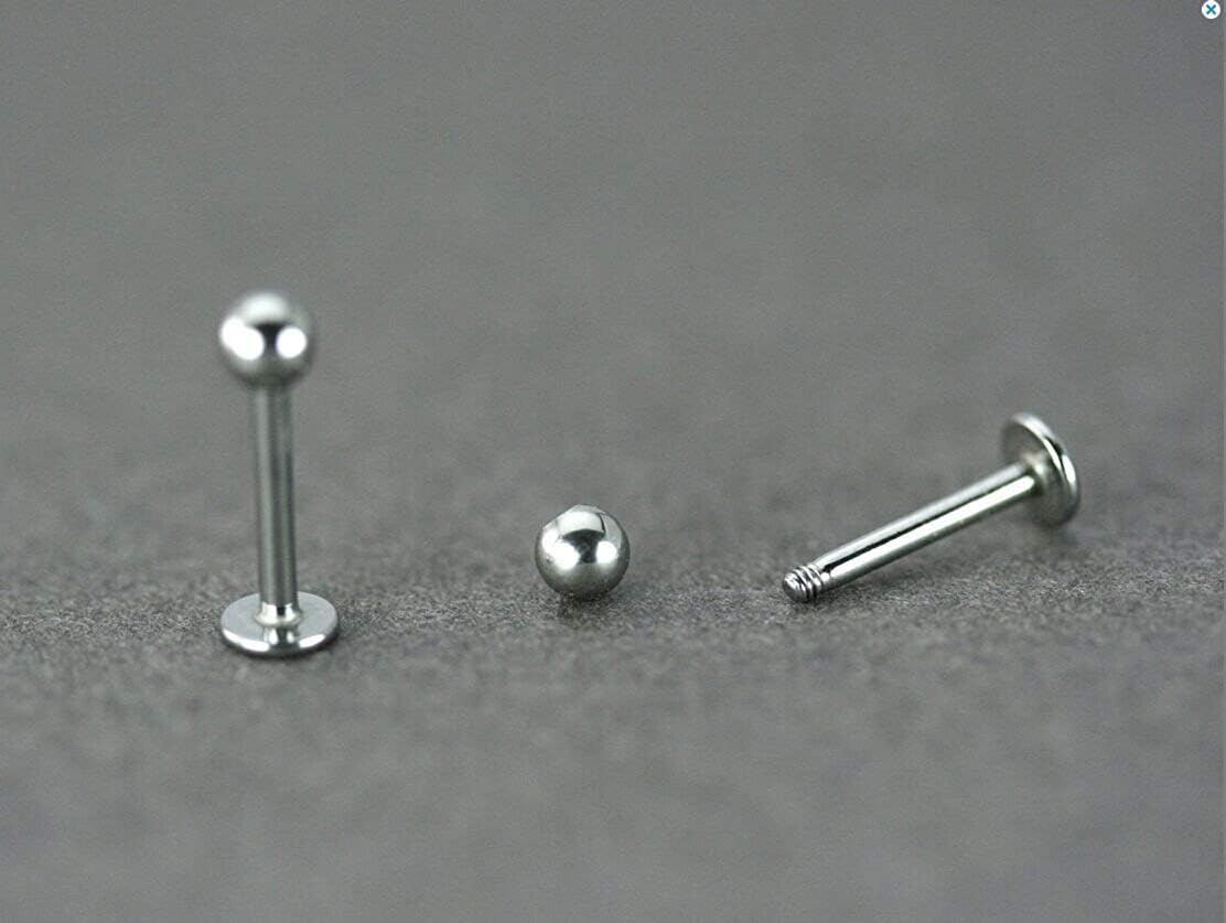 Piercing Labret Lèvre 16g 8mm en Acier Chirurgical Boule Lot de 25 Pièces Argenté