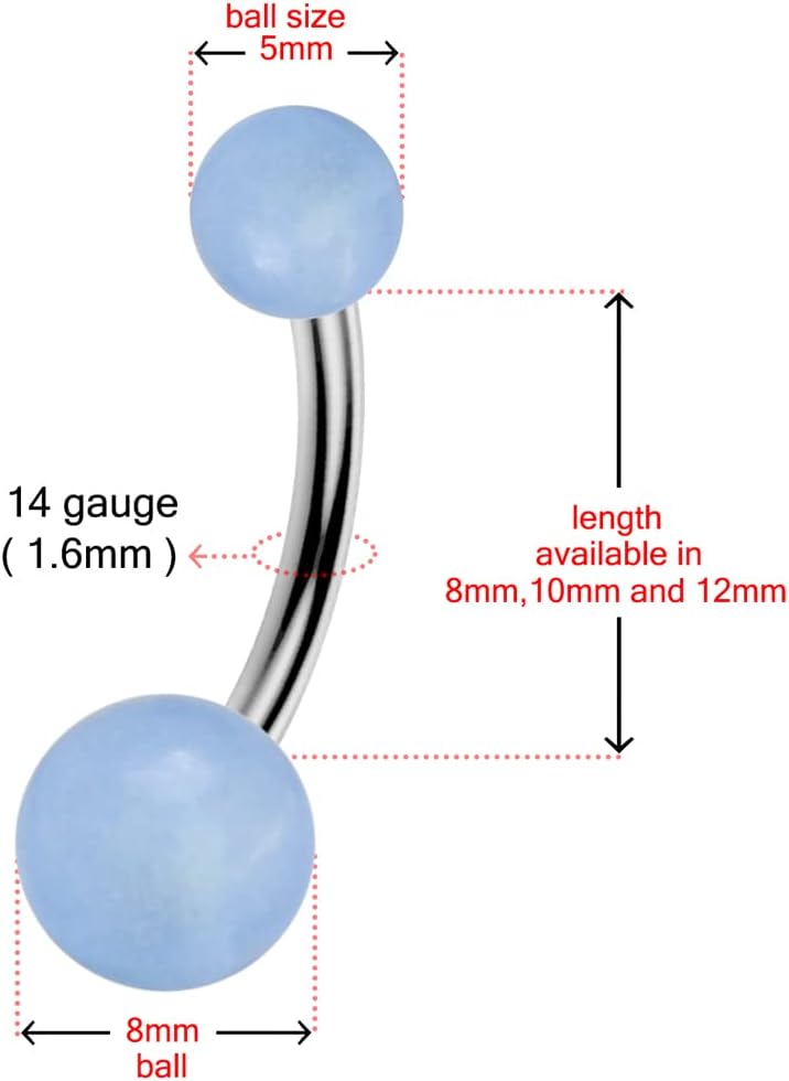 Pack de 10 pièces de Glow UV dans la Boule Noire avec 14 Gauge 316L Banane Acier Chirurgical Ventre Barre Piercing 12.0 Millimètres