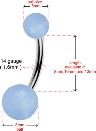 Pack de 10 pièces de Glow UV dans la Boule Noire avec 14 Gauge 316L Banane Acier Chirurgical Ventre Barre Piercing 12.0 Millimètres