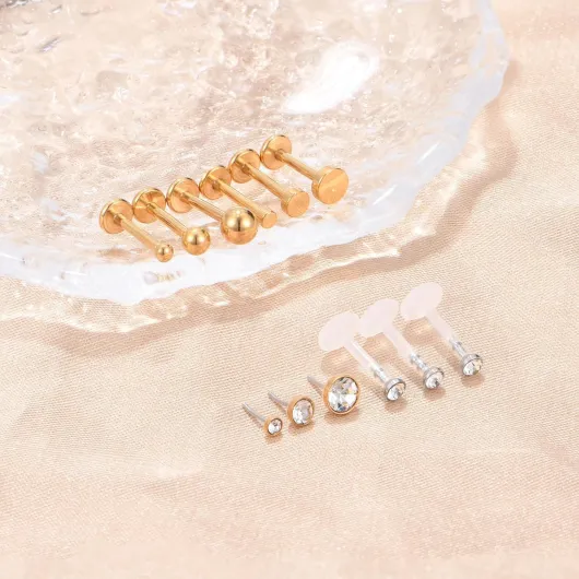 2-4mm Effacer Rond CZ Gem Intérieurement Fileté Labret Bague à Lèvres Tragus Nail Helix Boucle Oreille Stud Barbell Piercing Bijoux 16G Piercing Oreille Helix or 2-4mm cz