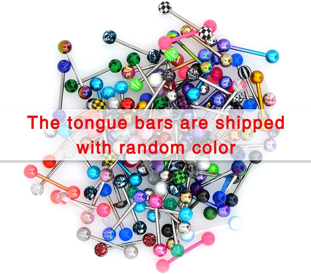 100PCS Lot Piercing Langue Acier Chirurgical 316L avec Boule Acrylique Piercing a la Langue Piercing Barbell Barre de Langue Ensemble 14G Couleurs Aléatoires 100pcs Acier Chirurgical