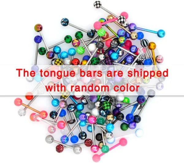 100PCS Lot Piercing Langue Acier Chirurgical 316L avec Boule Acrylique Piercing a la Langue Piercing Barbell Barre de Langue Ensemble 14G Couleurs Aléatoires 100pcs Acier Chirurgical