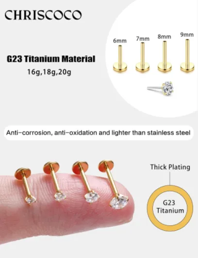 4-8 Pcs G23 Titane Piercing Oreille Piercing Nez Piercing Tragus Helix Conch CZ Piercing Labret Levre Piercing Cartilage Oreille Petit Piercing Medusa Or Argent 16G/18G/20G 8PCS-16G-G