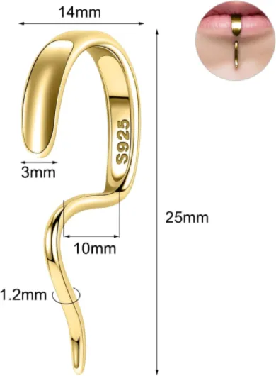 Faux piercing labret en argent sterling 925, or 16 g, véritable clous de lèvre inférieure, style punk, bijou de corps non percé Or ; longueur de la barre : 8 mm