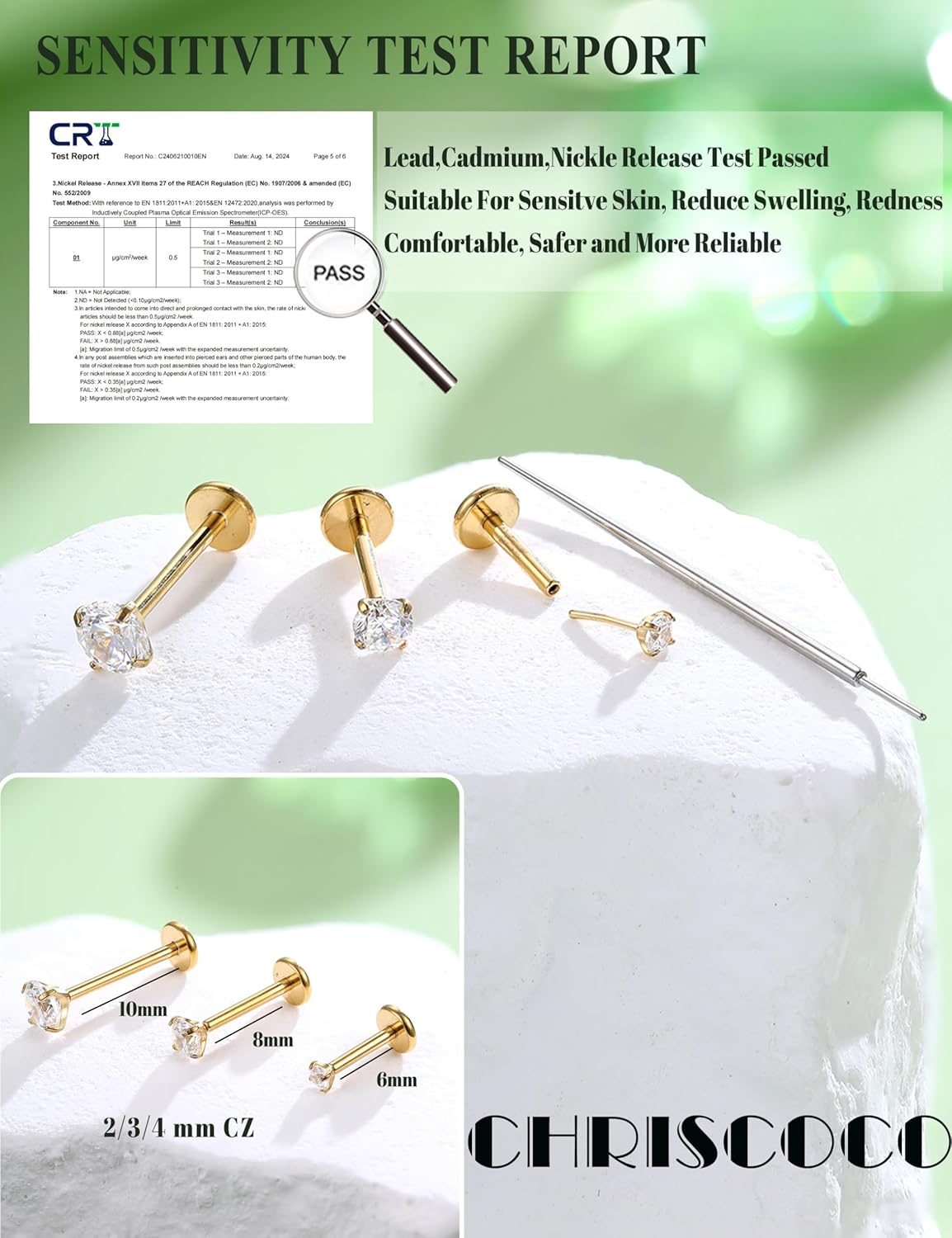 Tragus Labret Levre Nez Piercing G23 Titane 16G/18G/20G - 2/3/4MM CZ Oreille Helix Cartilage Medusa 6/8/10MM 20G-0.8MM Or