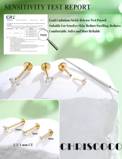 Tragus Labret Levre Nez Piercing G23 Titane 16G/18G/20G - 2/3/4MM CZ Oreille Helix Cartilage Medusa 6/8/10MM 20G-0.8MM Or
