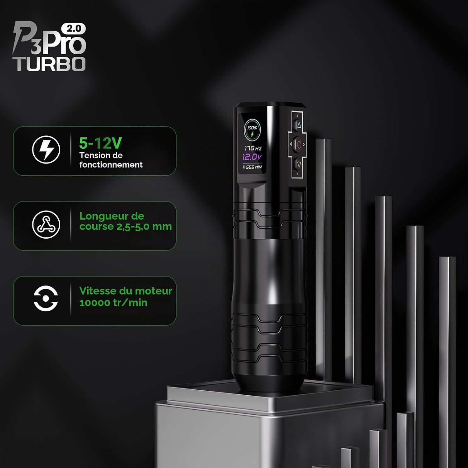 EZ P3 Pro Turbo Machine Tatouage - 6 Courses 2.5-5.0mm Entraînement Direct Machine a Tatouer avec Moteur sans Balais, Double Ecran Numérique OLED 1600mAh Batterie Turbo 2.0 avec batterie supplémentaire